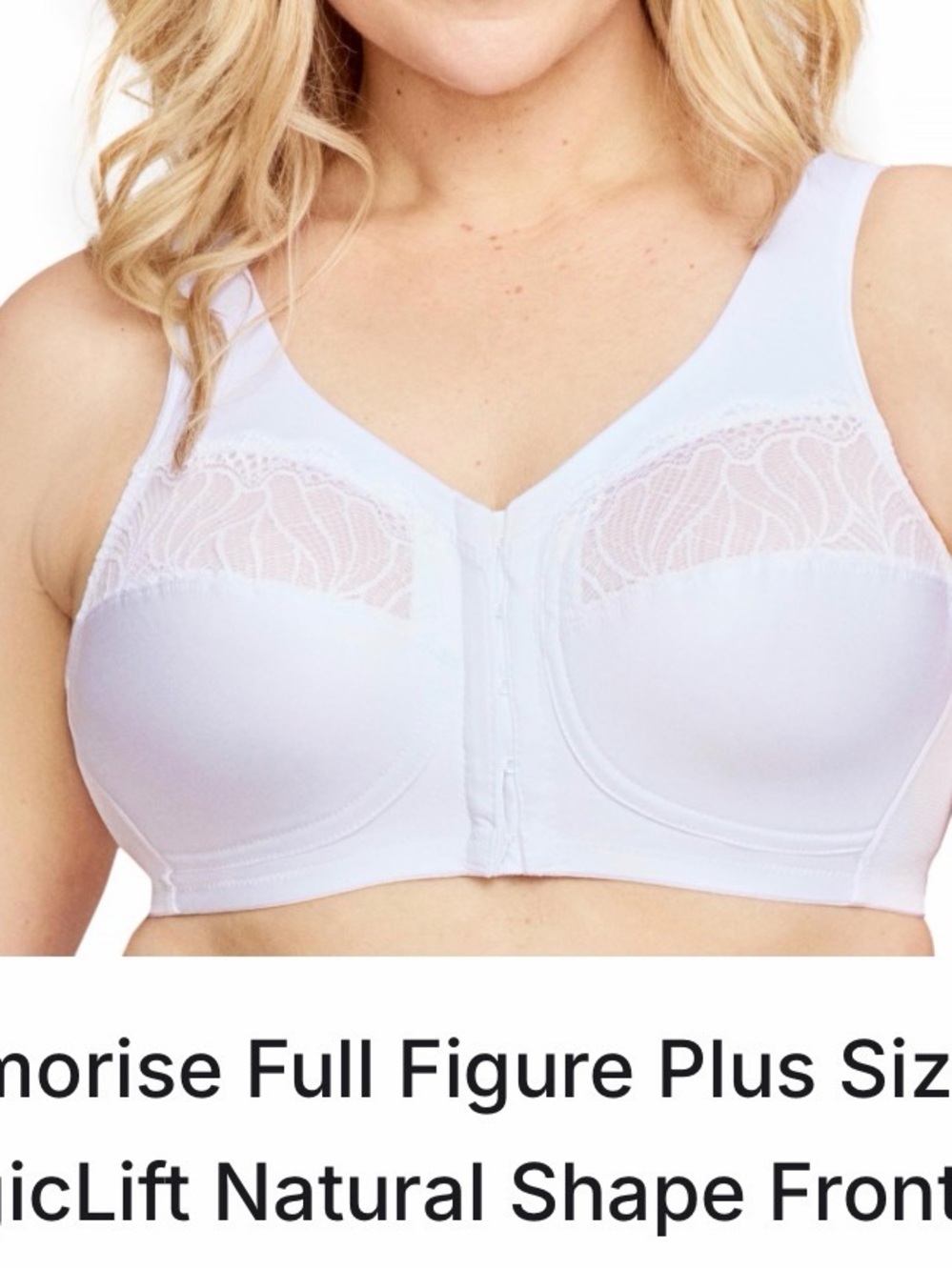 Glamorise White Front-Closure Lace Accent Full-Figure Bra